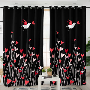 Heart Flower in Black SWKL3806 - 2 Panel Curtains