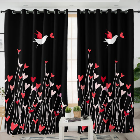 Image of Heart Flower in Black SWKL3806 - 2 Panel Curtains