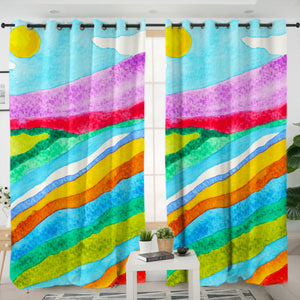 RGB Colorful Waves on Mountain SWKL3808 - 2 Panel Curtains