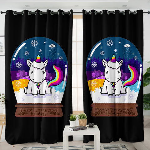 Image of Cute Unicorn in Snow Globe SWKL3809 - 2 Panel Curtains