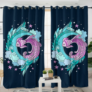 Purple Fish and Water Japanese Art SWKL3810 - 2 Panel Curtains