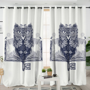 Owl in Book Sketch SWKL3811 - 2 Panel Curtains