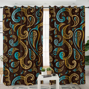 Gold Bandana Pattern in Brown SWKL3812 - 2 Panel Curtains