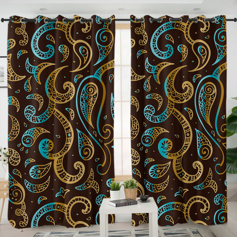 Image of Gold Bandana Pattern in Brown SWKL3812 - 2 Panel Curtains