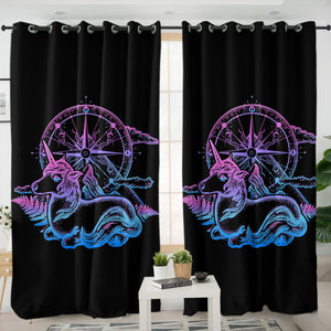 Gradient Unicorn & Compass Sketch SWKL3814 - 2 Panel Curtains