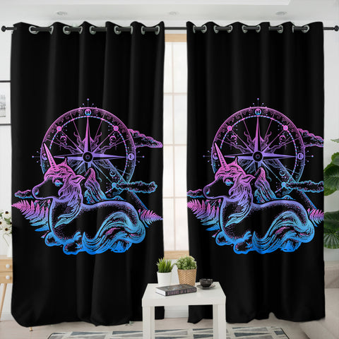 Image of Gradient Unicorn & Compass Sketch SWKL3814 - 2 Panel Curtains