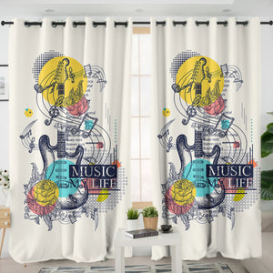 Music Life - Electric Guitar Sketch  SWKL3817 - 2 Panel Curtains