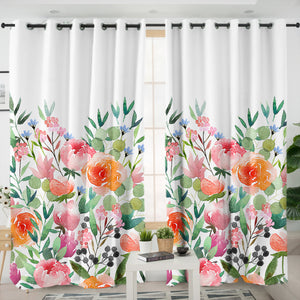 Orange & Pink Roses Watercolor SWKL3818 - 2 Panel Curtains