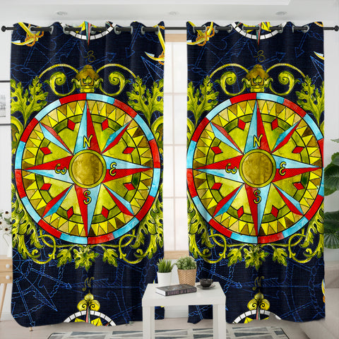 Image of Vintage Ocean Compass SWKL3820 - 2 Panel Curtains