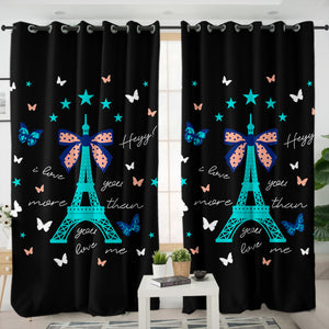 I love You More - Cute Butterfly & Eiffel SWKL3824 - 2 Panel Curtains