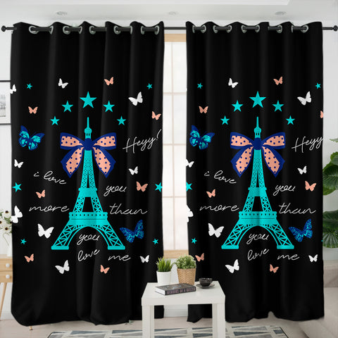 Image of I love You More - Cute Butterfly & Eiffel SWKL3824 - 2 Panel Curtains