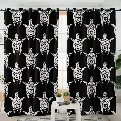 Image of Black & Grey Mandala Turtle Monogram SWKL3861 - 2 Panel Curtains