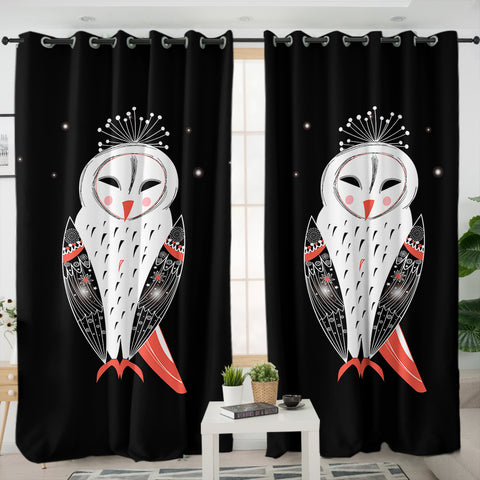 Image of White Red Female Owl SWKL3863 - 2 Panel Curtains