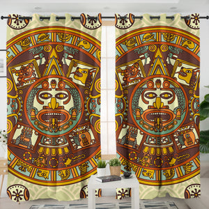 Vintage Acient Aztec Zodiac SWKL3867 - 2 Panel Curtains