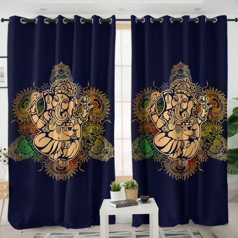 Image of Colorful Chakra Elephant Buddha SWKL3868 - 2 Panel Curtains