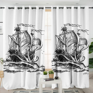 Pirate Ship On Ocean SWKL3873 - 2 Panel Curtains