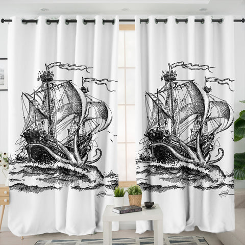 Image of Pirate Ship On Ocean SWKL3873 - 2 Panel Curtains