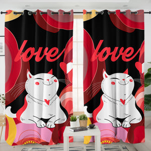 Love White Cat Red Theme Japan Art SWKL3881 - 2 Panel Curtains