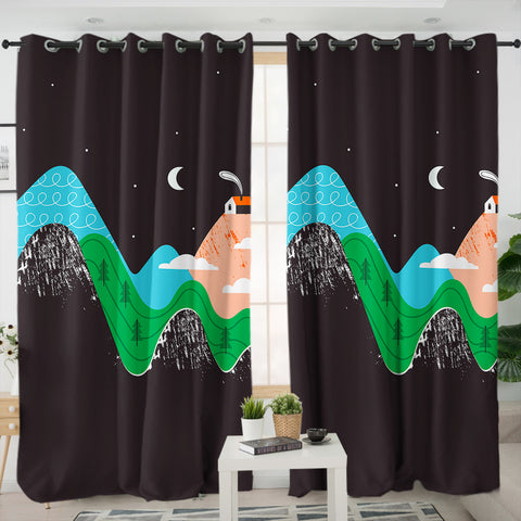 Image of Cute Landscape On Mountain Illustration SWKL3884 - 2 Panel Curtains