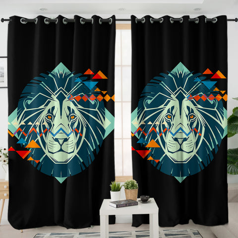 Image of Lion Triangle Geometric Illustration SWKL3917 - 2 Panel Curtains