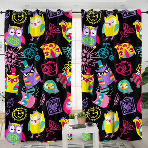 Cute Colorful Owls Cartoon SWKL3920 - 2 Panel Curtains