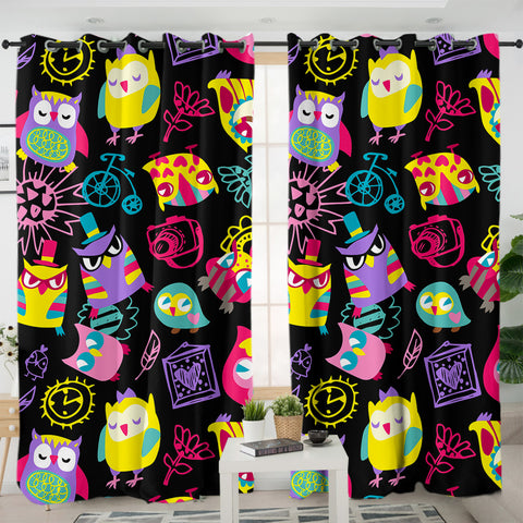 Image of Cute Colorful Owls Cartoon SWKL3920 - 2 Panel Curtains