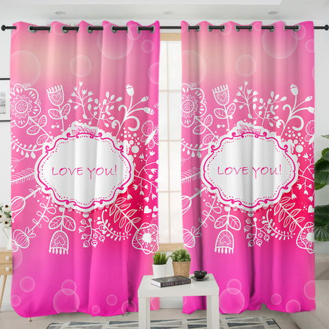 Image of Love You Floral White Frame SWKL3923 - 2 Panel Curtains