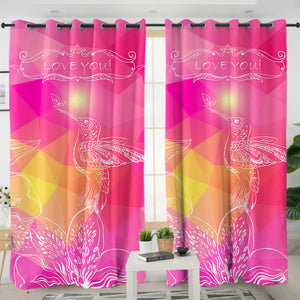 Love You Bird On Flower Pink Theme SWKL3924 - 2 Panel Curtains