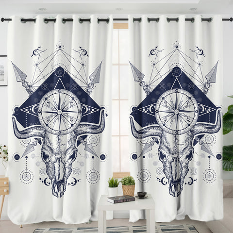 Image of Vintage Buffalo Skull & Compass Sketch SWKL3928 - 2 Panel Curtains