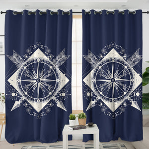 Vintage Compass and Arrows Sketch Navy Theme SWKL3929 - 2 Panel Curtains