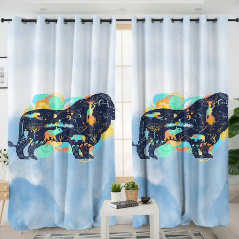 Image of Lion - Watercolor Pastel Animal Theme SWKL3931 - 2 Panel Curtains