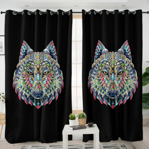 Image of Colorful Geometric Grey Wolf SWKL3935 - 2 Panel Curtains