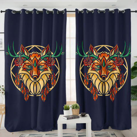 Image of Floral Brown Deer Geometric Illustration SWKL3936 - 2 Panel Curtains
