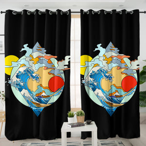 Ocean Waves Japan Art SWKL3937 - 2 Panel Curtains