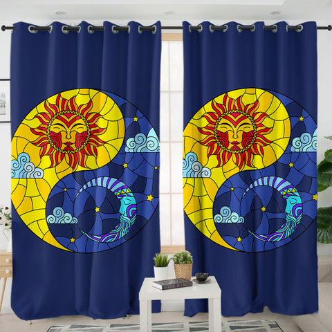 Image of Yin Yang Sun & Moon Geometric SWKL3940 - 2 Panel Curtains