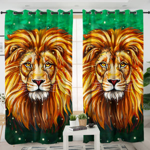 Watercolor Draw Lion Green Theme SWKL3941 - 2 Panel Curtains