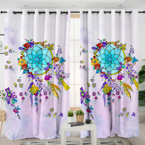 Image of Multicolor Floral Dream Catcher Purple Theme SWKL3942 - 2 Panel Curtains