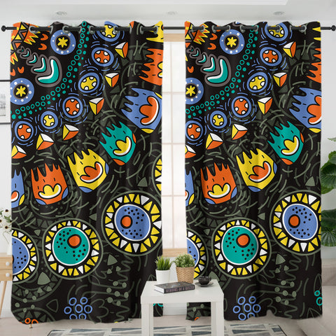 Image of Colorful Cartoon Mandala SWKL3943 - 2 Panel Curtains