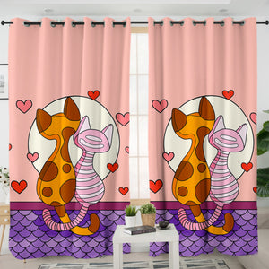 Cute Cat Lovers Under The Moon Illustration SWKL3944 - 2 Panel Curtains