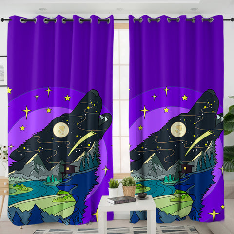 Image of Cartoon Night Landscape Wolf Shape SWKL3945 - 2 Panel Curtains