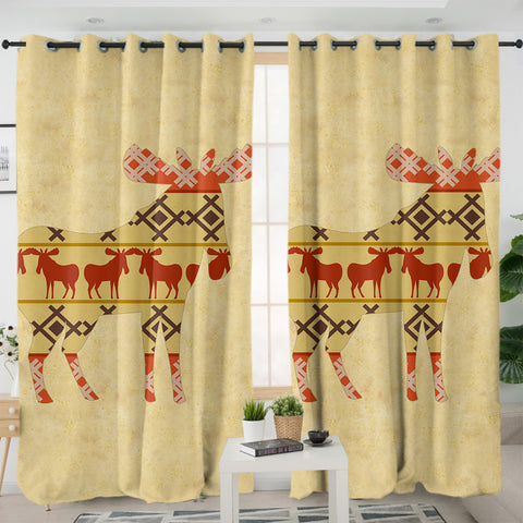 Image of Reindeer Aztec Pattern SWKL4099 - 2 Panel Curtains