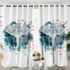 Mandala Elephant Blue Gray Watercolor Spray SWKL4100 - 2 Panel Curtains