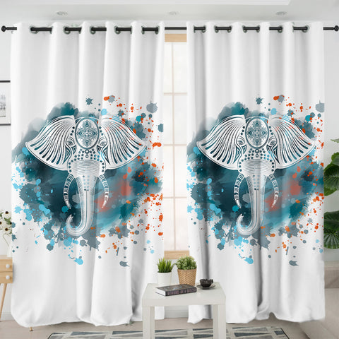 Image of Mandala Elephant Blue Gray Watercolor Spray SWKL4100 - 2 Panel Curtains