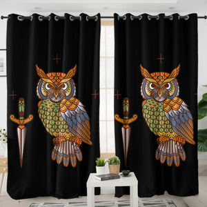 Vintage Color Owl & Knife SWKL4105 - 2 Panel Curtains
