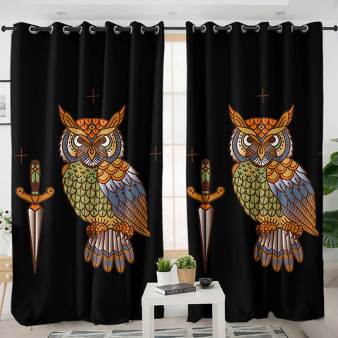 Image of Vintage Color Owl & Knife SWKL4105 - 2 Panel Curtains