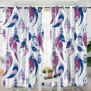 Navy & Purple Feather Monogram SWKL4108 - 2 Panel Curtains