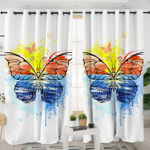 Ocean Watercolor Print Butterfly SWKL4114 - 2 Panel Curtains
