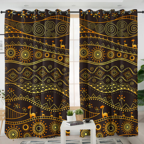 Image of Golden Acient Aztec Animal SWKL4116 - 2 Panel Curtains