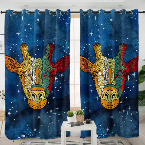 Image of Mandala Giraffe Galaxy Theme SWKL4118 - 2 Panel Curtains