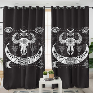 B&W Zodiac Buffalo Skull SWKL4119 - 2 Panel Curtains